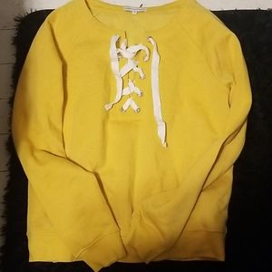Yellow lace up front sweatshirt